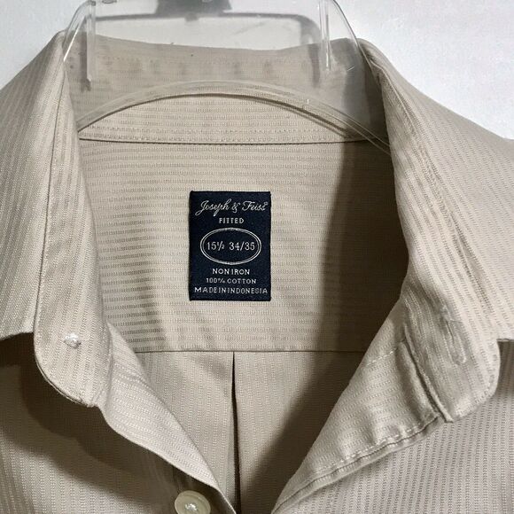 Joseph & Feiss Mens Taupe Textured Stripe non-iron Dress Shirt Sz 151/2 34/35 - Picture 2 of 5